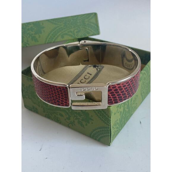 GUCCI G Logo burgundy  Leather Bangle Bracelet 8" - Picture 4 of 6